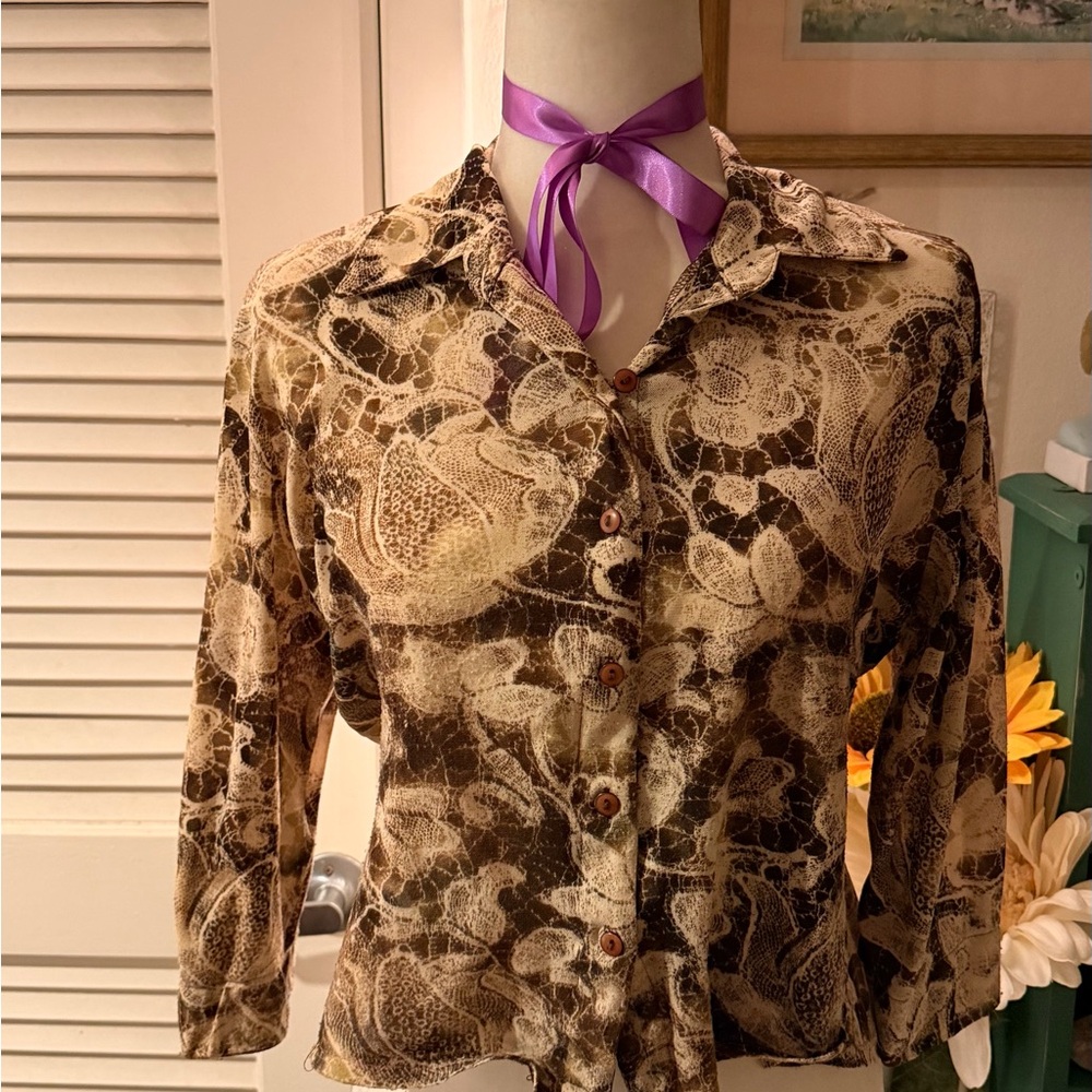 Floral Button Down Sheer Blouse